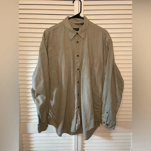 Izod Men’s Houndstooth Long Sleeve Button Down Shirt Size Large Cotton Green - Picture 1 of 16